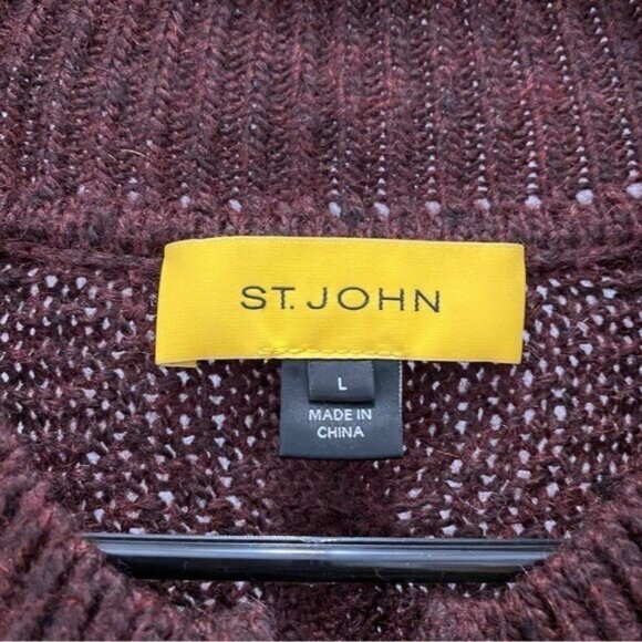 St John Sweater Jacket Cable Braided Knit Zip Up Mohair Wool Red Maroon Large • - Picture 3 of 6